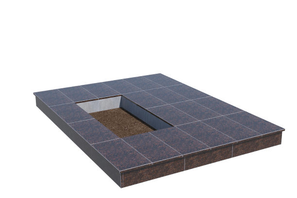 Площадки на могилу в Томске | Площадка с вертикальной (15 см) облицовкой Дымовским гранитом (под цветник)