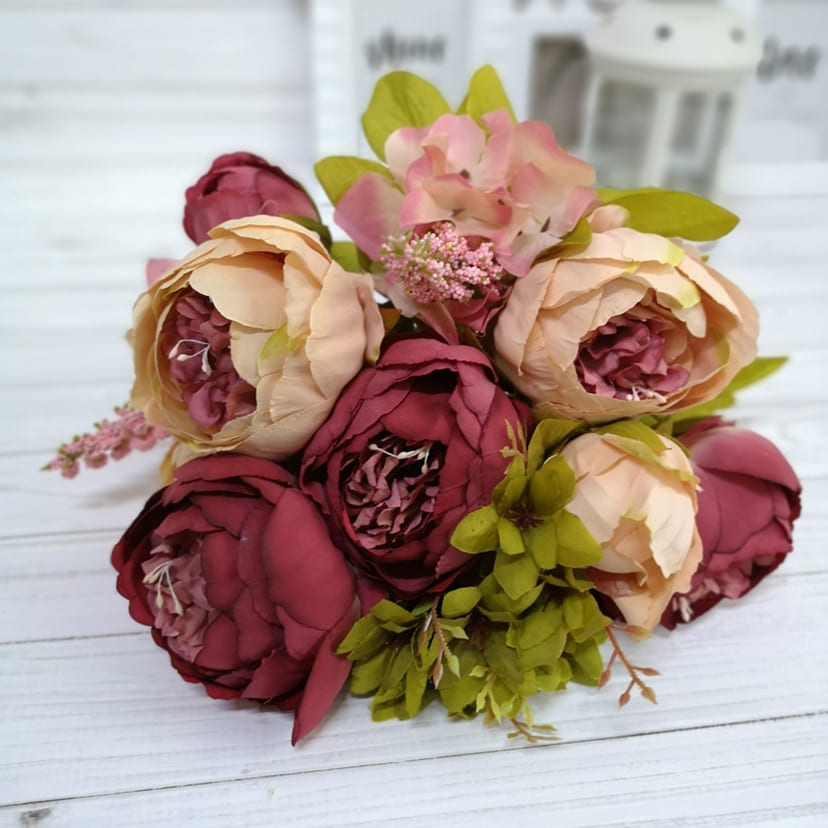 Искусственные цветы в Томске | Цветы искусственные «Пионы», персиково-малиновые, букет