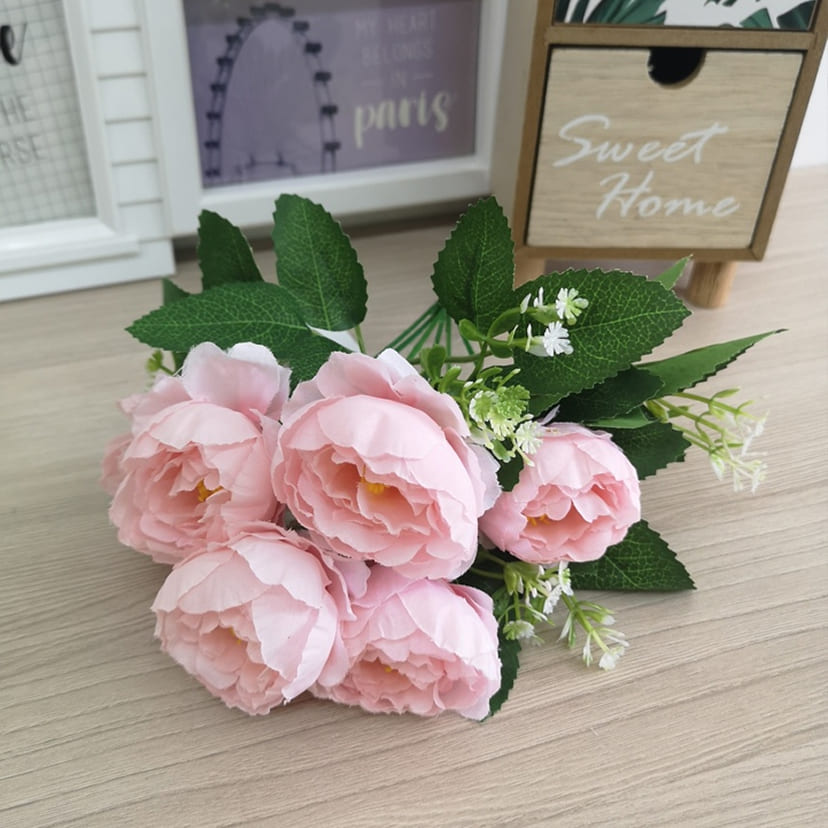 Искусственные цветы в Томске | Цветы искусственные «Минипиончики с гипсофилой», нежно-розовые, букет