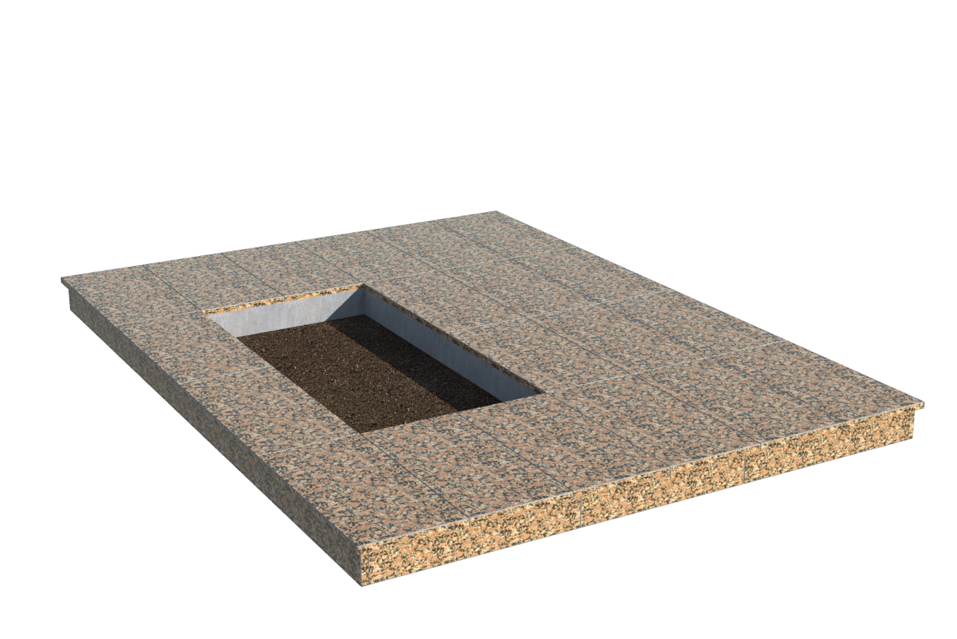 Площадки на могилу в Томске | Площадка с вертикальной (10 см) облицовкой Южно-Султаевским гранитом (под цветник)