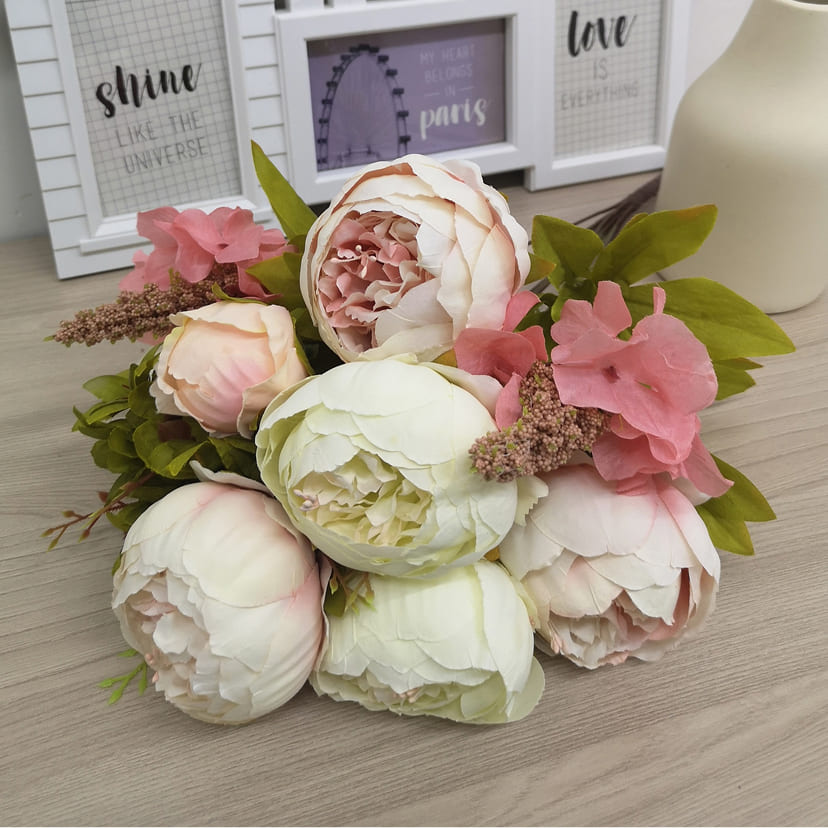Искусственные цветы в Томске | Цветы искусственные «Пионы», молочно-розовые, букет