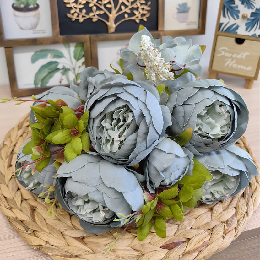 Искусственные цветы в Томске | Цветы искусственные «Пионы», серо-голубые, букет